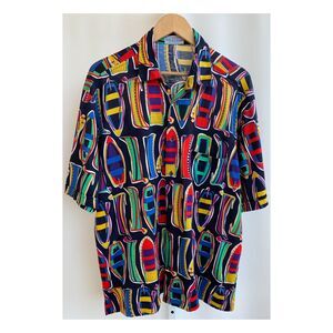 Vintage Bullock & Jones San Francisco Paddle Boat Hawaiian Shirt Made sz Large